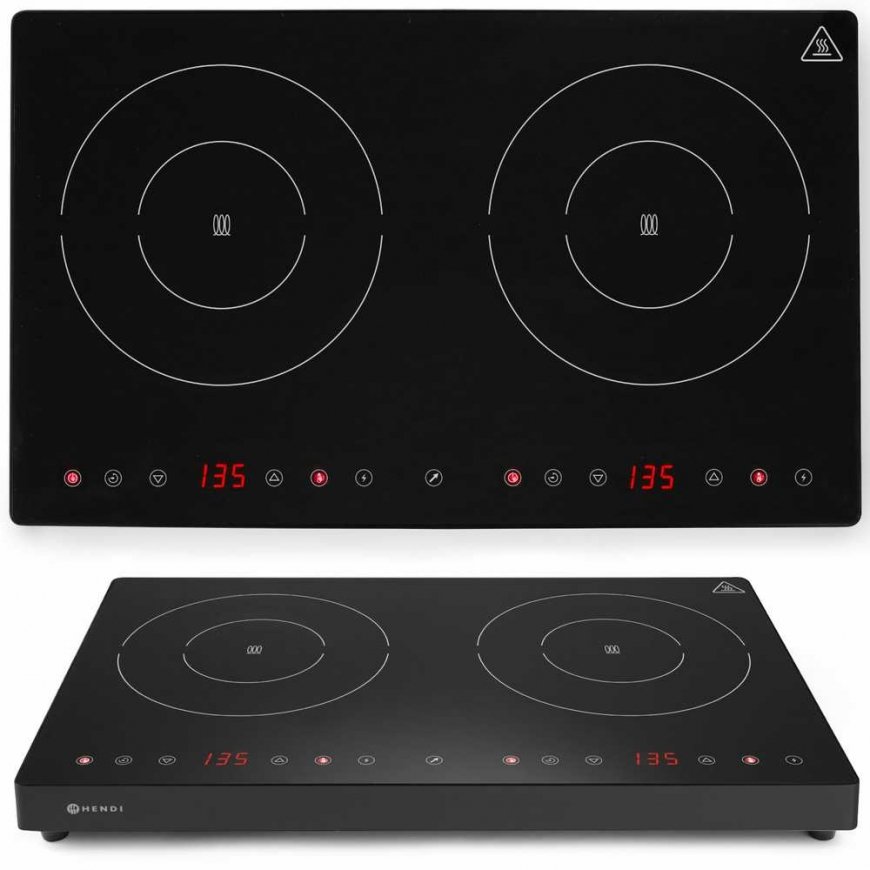 Kuchenka indukcinė nastawna su panelem dotykowym 2 pola grzewcze Juodas Line śr. 22 cm 3500 W - Hendi 239414