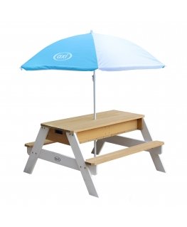 AXI Nick Sand & Water Picnic Table Brown/white - Umbrella Blue/white Стол для песка и воды