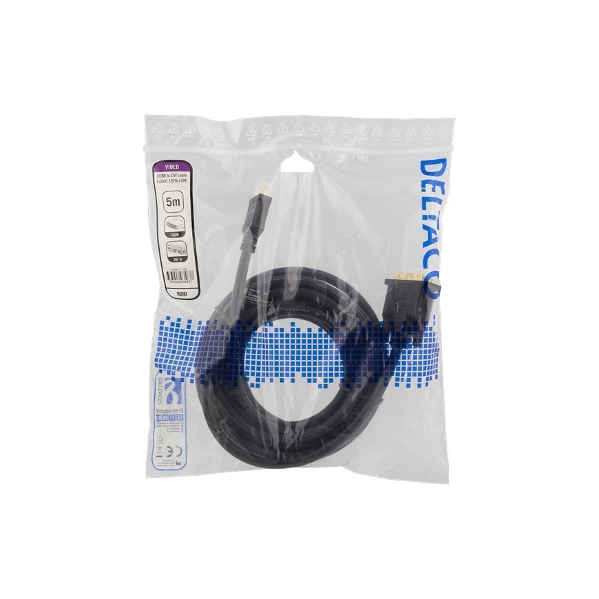 Deltaco HDMI-115D vaizdo kabelio adapteris 5 m HDMI A tipo (standartinis) DVI Juoda – 2