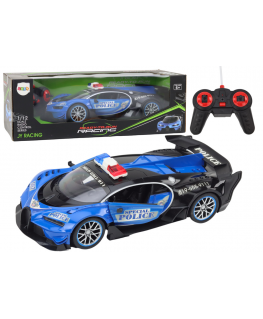 Lean Toys Remote Controlled RC Police Car in 1:12 Scale Blue
