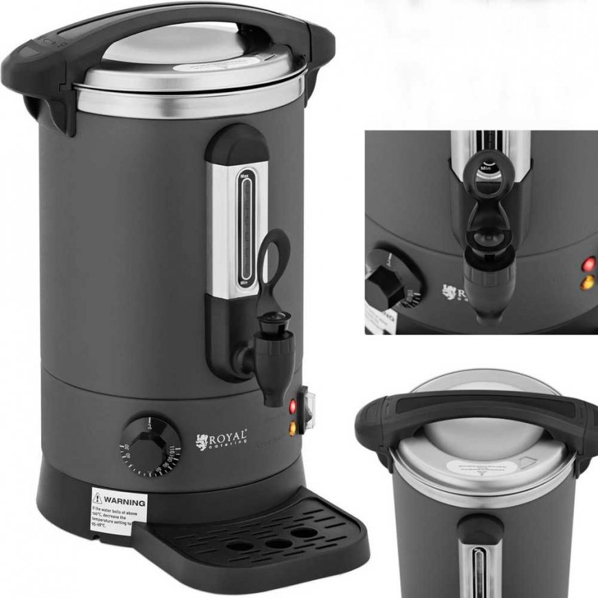 Royal Catering Warnik podgrzewacz do wody su podwójnymi ściankami i ociekaczem 6.1 L 1500 W pilka