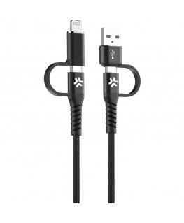 Celly 4-in-1 cable USB-C/USB-A to USB-C/Lightning Max 60W 2 m Black