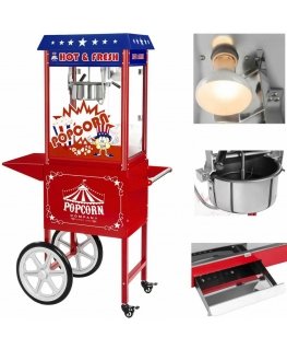 Royal Catering Mobile popcorn machine with trolley on wheels TEFLON 1600W