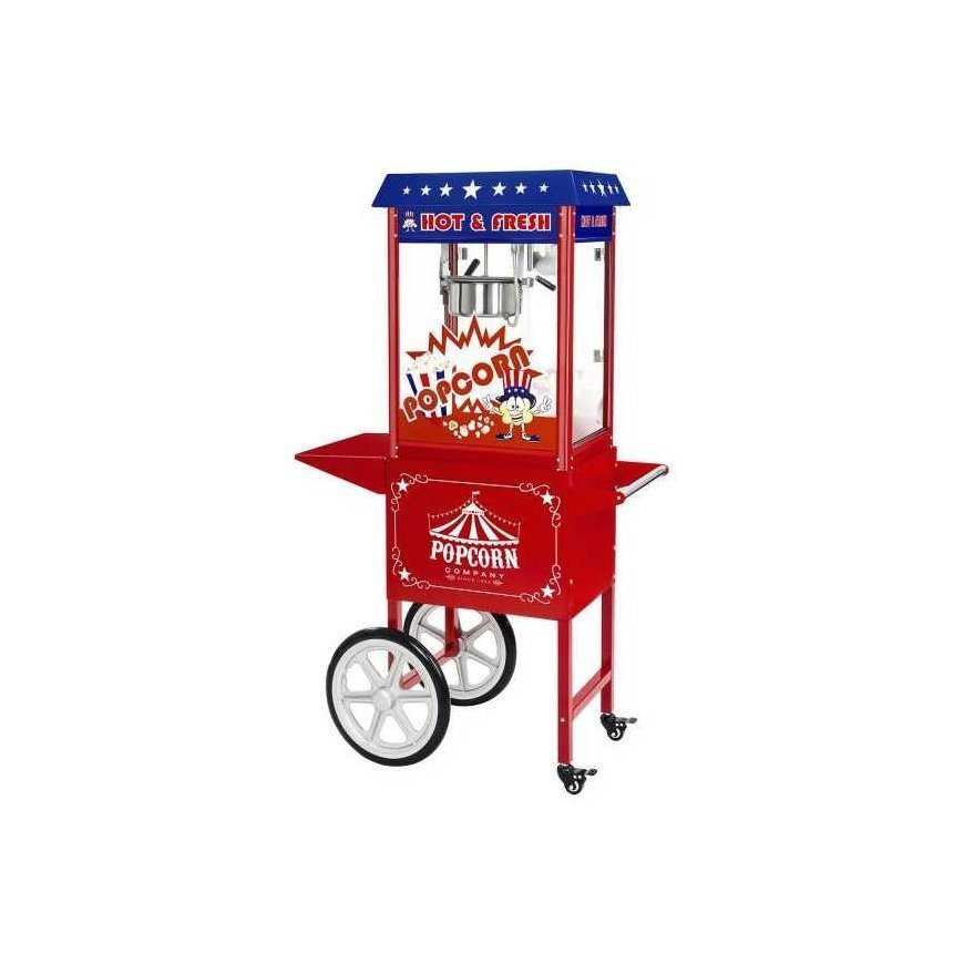 Royal Catering Mobile popcorn machine with trolley on wheels TEFLON 1600W – 2