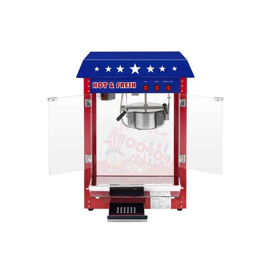 Royal Catering Mobile popcorn machine with trolley on wheels TEFLON 1600W – 3