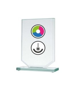 Detail Glass trophy with LuxorJet color printing, engraving and paint filling