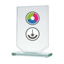 Detail Glass trophy with LuxorJet color printing, engraving and paint filling