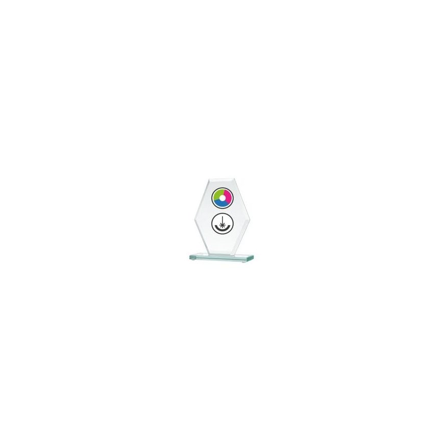 Detail Glass trophy with LuxorJet color printing, engraving and paint filling – 2