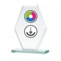 Detail Glass trophy with LuxorJet color printing, engraving and paint filling
