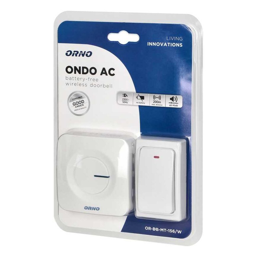 Orno ONDO AC battery-free wireless doorbell, white – 2