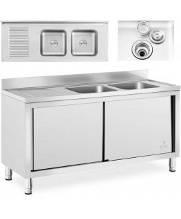 Royal Catering Zlew basen gastronomiczny dwukomorowy with a cabinet with drzwiami przesuwnymi 160 x 60 x 95 cm