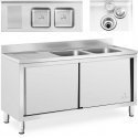 Royal Catering Zlew basen gastronomiczny dwukomorowy su szafką su drzwiami przesuwnymi 160 x 60 x 95 cm Royal Catering Zlew basen gastronomiczny dwukomorowy su szafką su drzwiami przesuwnymi 160 x 60 x 95 cm