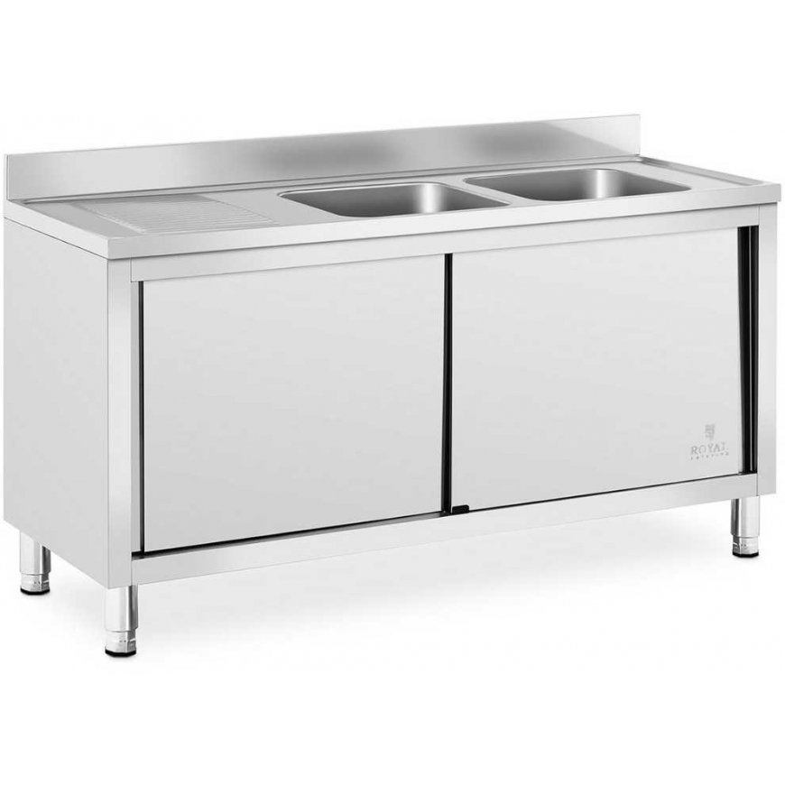 Royal Catering Zlew basen gastronomiczny dwukomorowy su szafką su drzwiami przesuwnymi 160 x 60 x 95 cm – 2