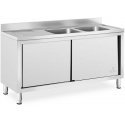 Royal Catering Zlew basen gastronomiczny dwukomorowy su szafką su drzwiami przesuwnymi 160 x 60 x 95 cm Royal Catering Zlew basen gastronomiczny dwukomorowy su szafką su drzwiami przesuwnymi 160 x 60 x 95 cm
