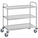 Maitinimo padavėjo vežimėlis su 3 lentynomis, iki 150kg, pagamintas iš nerūdijančio plieno Royal Catering RCSW 3A Maitinimo padavėjo vežimėlis su 3 lentynomis, iki 150kg, pagamintas iš nerūdijančio plieno Royal Catering RCSW 3A