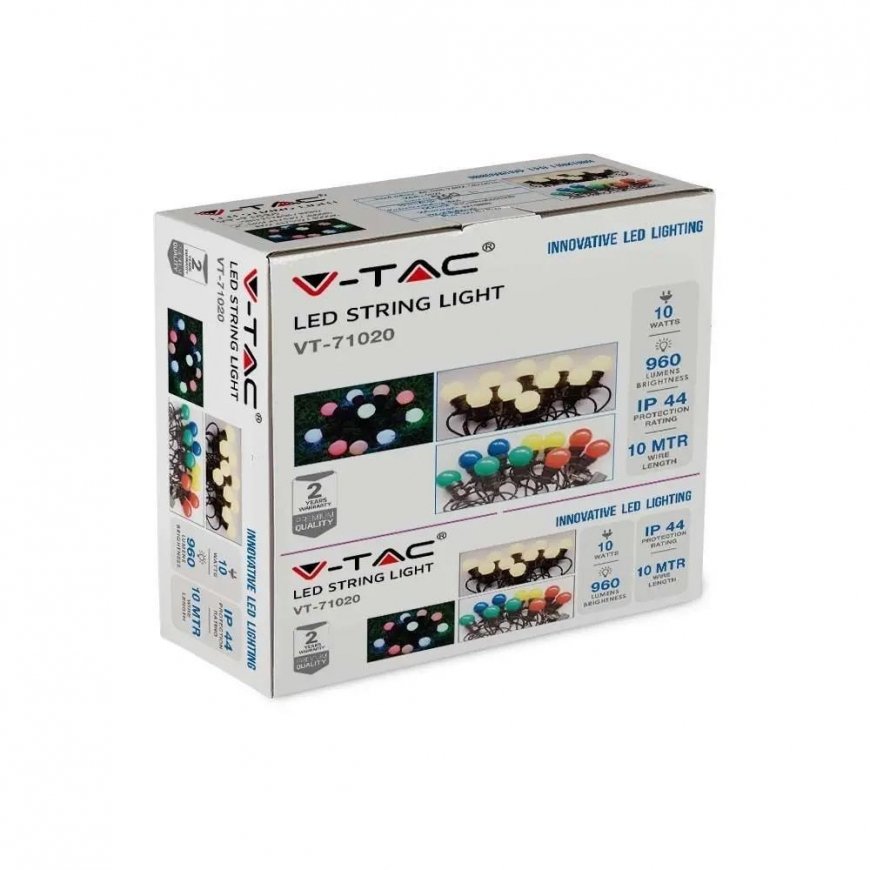 Garden garland V-TAC VT-71020 10 m rope, 20 bulbs 0.5W IP44 3000K 960lm (SKU 217439) Black – 2