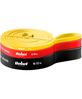 Latekso mankštos juostų rinkinys - Power Band PLs-1, 4-32 kg, 3 juostos, REBEL ACTIVE