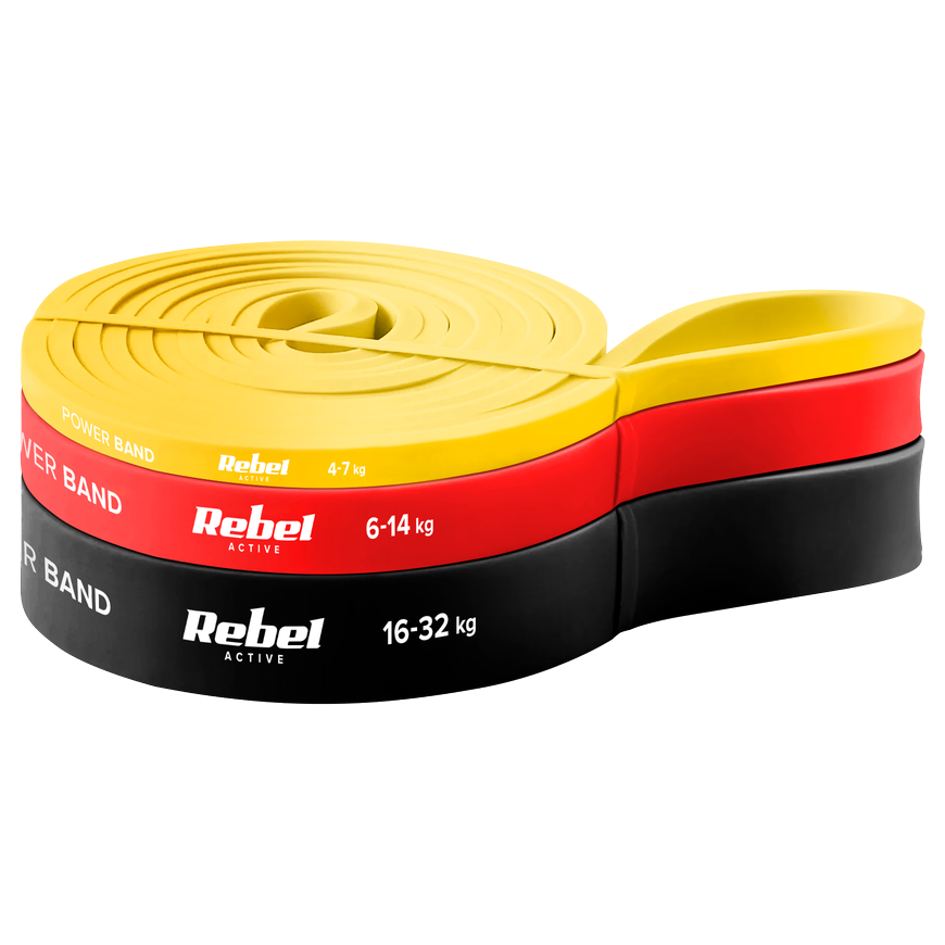 Set of latex exercise bands - Power Band PLs-1, 4-32 kg, 3 bands, REBEL ACTIVE