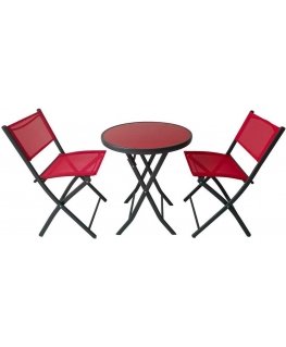 Outdoor furniture set Saska Garden Set MEBLI BALKONOWYCH STOLIK OKRĄGŁY I 2 KRZESŁA SKŁADANE Red
