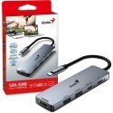 USB (3.0) hub 5-port, UH-500, pilka, Genius, 2x USB 3.0,1x HDMI,2x USB-C,Power Delivery 100W