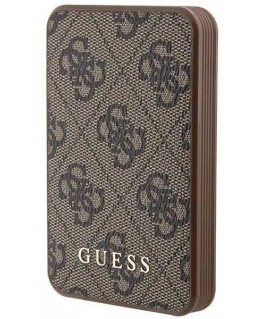 Guess Powerbank induction 15W GUPB5FP4EMGW 5000mAh brown/brown 4G Leather Metal Logo MagSafe