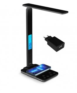 Media-Tech LEDITOU - Energy-saving LED desk lamp with 15W QI wireless charger. Illuminated alarm clock with °C/°F thermometer, 3