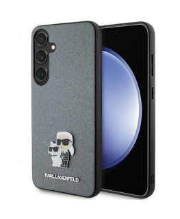 Dėklas Karl Lagerfeld KLHCS24SPSAKCMPG S24 S921 hardcase pilka/pilka Saffiano Karl & Choupette Metal Pin