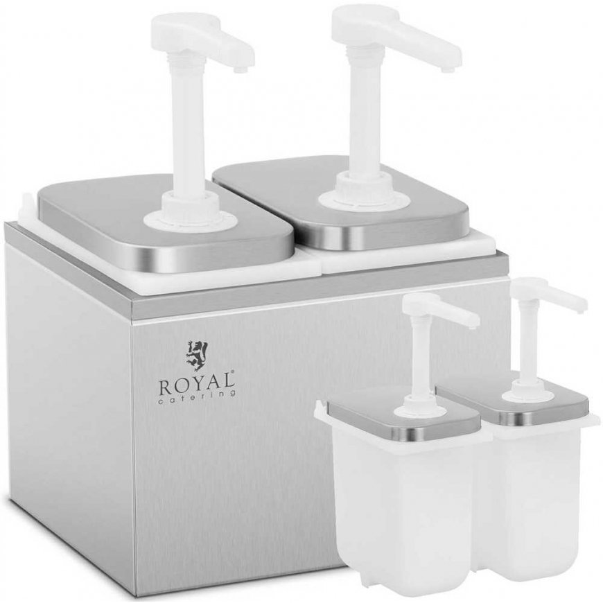 Royal Catering Dvigubas dozatorius padažams su nerūdijančio plieno pompa, 2 x 2 l
