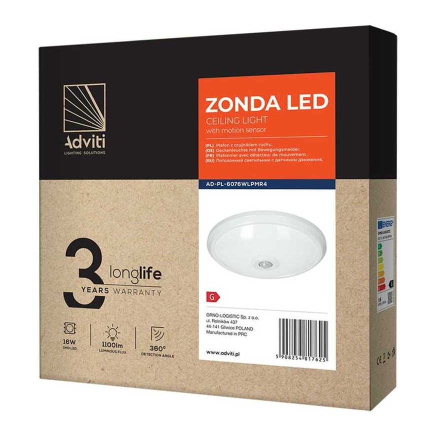 Orno ZONDA LED 16W, lubos su judesio jutikliu, 1100lm, IP20, 4000K, opalinis polikarbonatas, baltas – 2