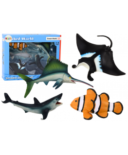 Lean Toys Set of Sea Animal Figures Shark Dolphin Stingray 5 pcs