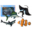 Lean Toys Set of Sea Animal Figures Shark Dolphin Stingray 5 pcs