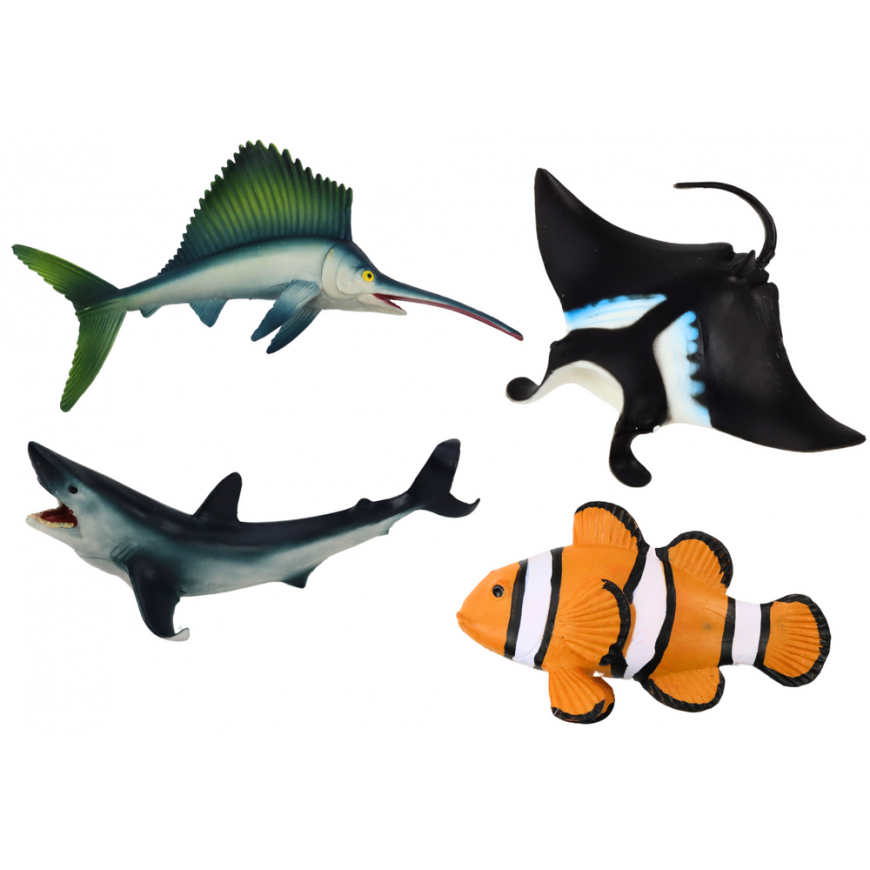 Lean Toys Set of Sea Animal Figures Shark Dolphin Stingray 5 pcs – 2