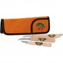 Cherry carving knife set in suede leather roll bag Cherry carving knife set in suede leather roll bag