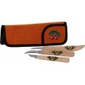Cherry carving knife set in suede leather roll bag Cherry carving knife set in suede leather roll bag
