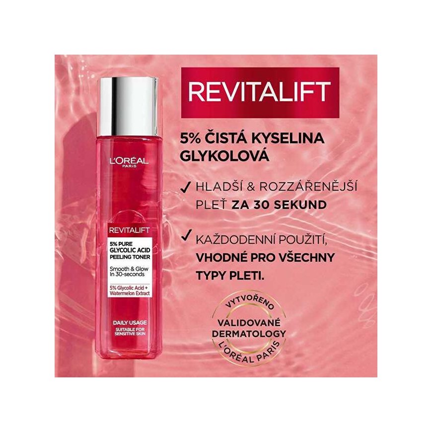 L'Oréal Paris Revitalift 5% Pure Glycolic Acid Peeling Toneris Facial Losjonas ir Purškiklis moterims, 180 ml – 2