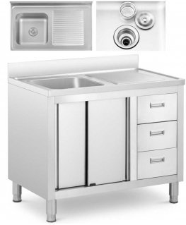 Royal Catering Zlew basin gastronomiczny jednokomorowy with szafka with drzwiami przesuwnymi szufladami steel 100 x 60 x 94.5 cm