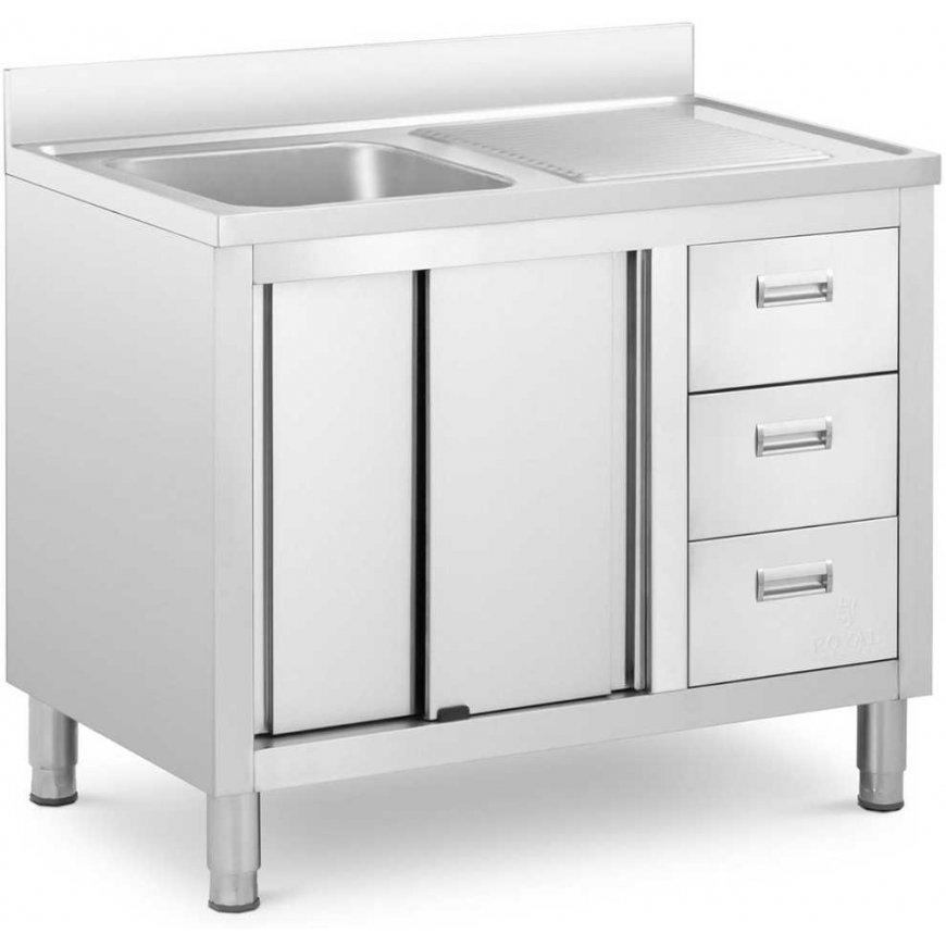 Royal Catering Zlew basin gastronomiczny jednokomorowy with szafka with drzwiami przesuwnymi szufladami steel 100 x 60 x 94.5 cm – 2