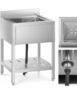 Royal Catering Single bowl catering basin sink with shelf and rim 60 x 60 x 94 cm