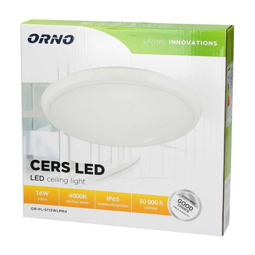 Orno CERS LED 16W, lubinis šviestuvas, 1300lm, IP65, 4000K, opalinis polikarbonatas, baltas – 2