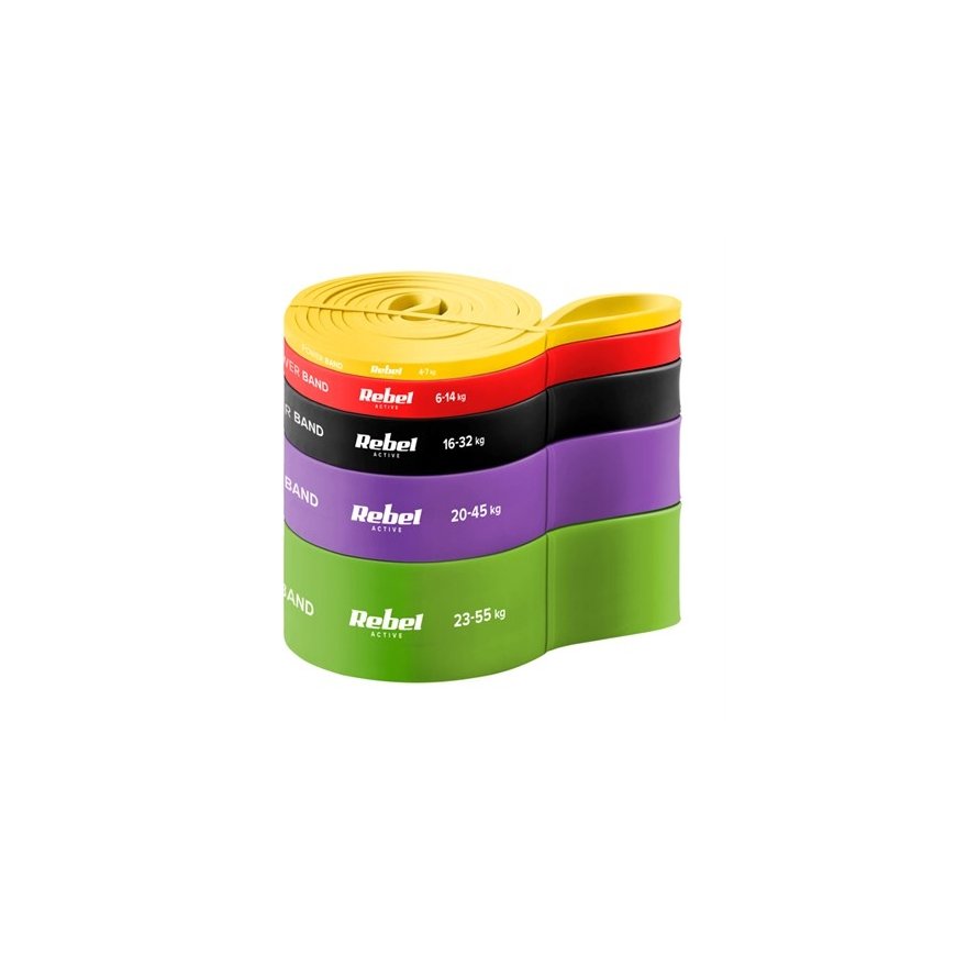 Set of exercise bands TPE - Power Band PTs-1, 4-55 kg, 5 bands TPE, REBEL ACTIVE