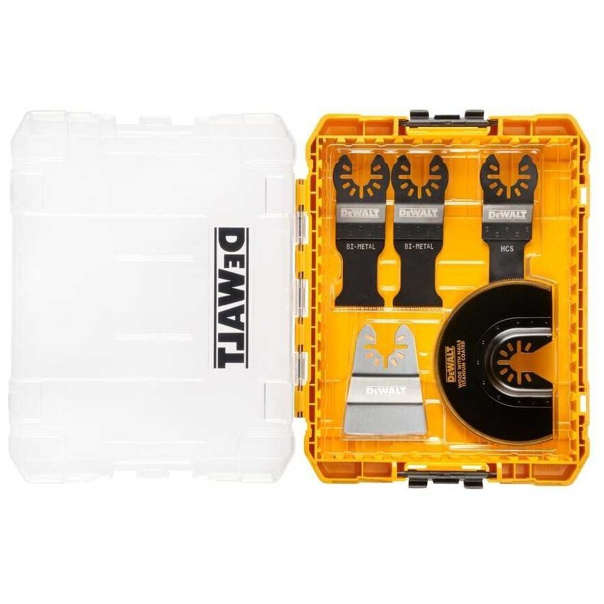 komplektas 5 brzeszczotów do narzędzi wielofunkcyjnych, do cięcia drewna, metalu, PVC DeWalt [DT20761-QZ] skrzynka Medium Tough – 3