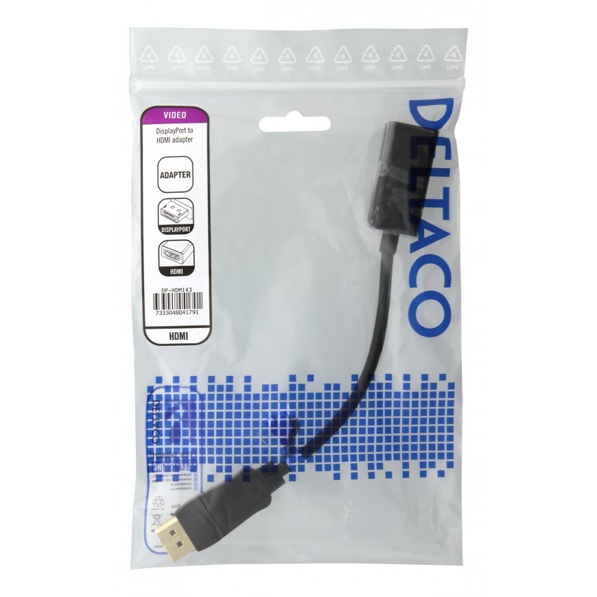 Deltaco DP-HDMI43 video kabeļu aksesuārs 0,2 m DisplayPort HDMI Type A (Standard) Melns – 2
