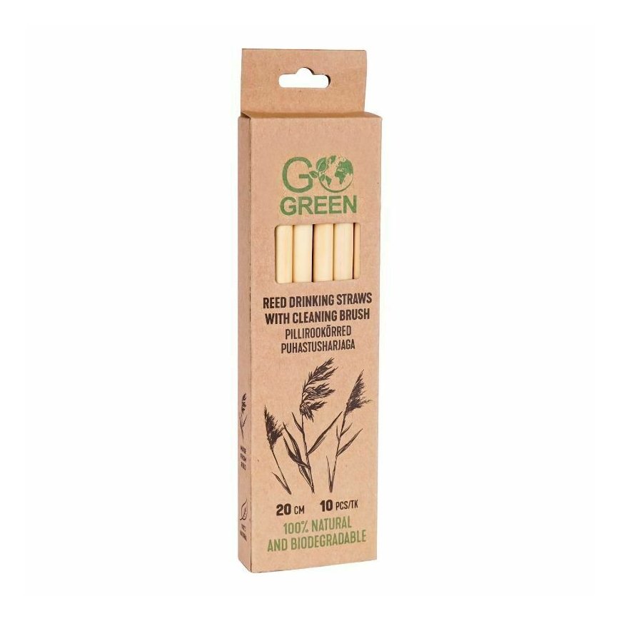 Compostable reed straw with brush Go Green 10 pcs|0,038kg
