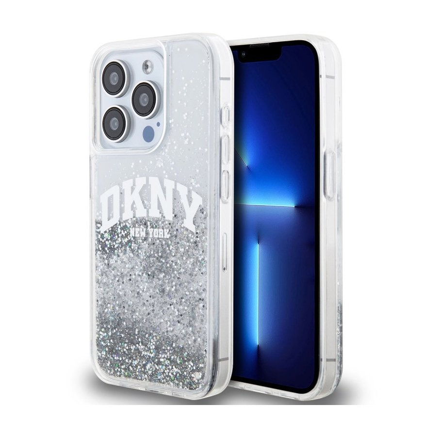 DKNY Liquid Glitter Arch Logo Case for iPhone 14 Pro Transparent