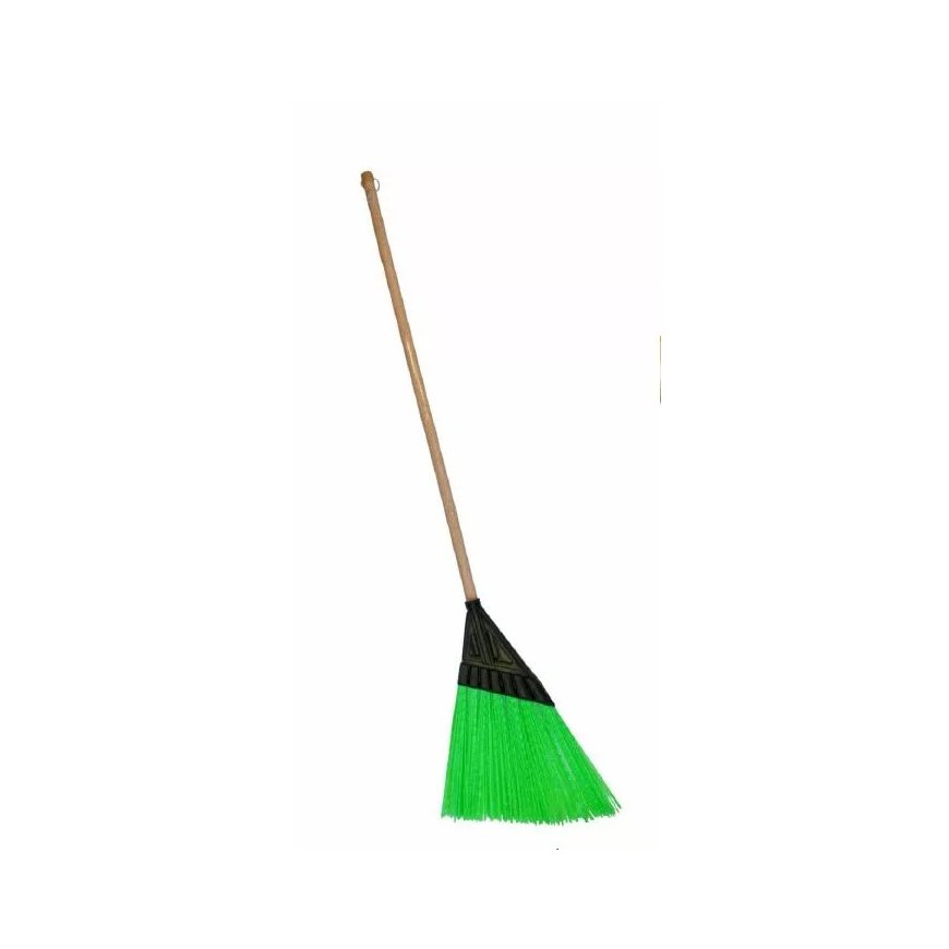 Street broom with handle flat green