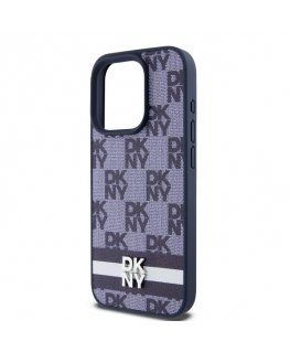 DKNY PU Leather Checkered Pattern and Stripe Case for iPhone 15