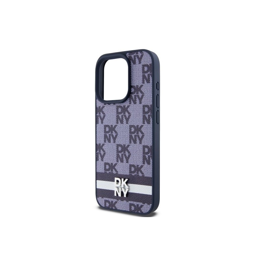 DKNY PU Leather Checkered Pattern and Stripe Case for iPhone 15
