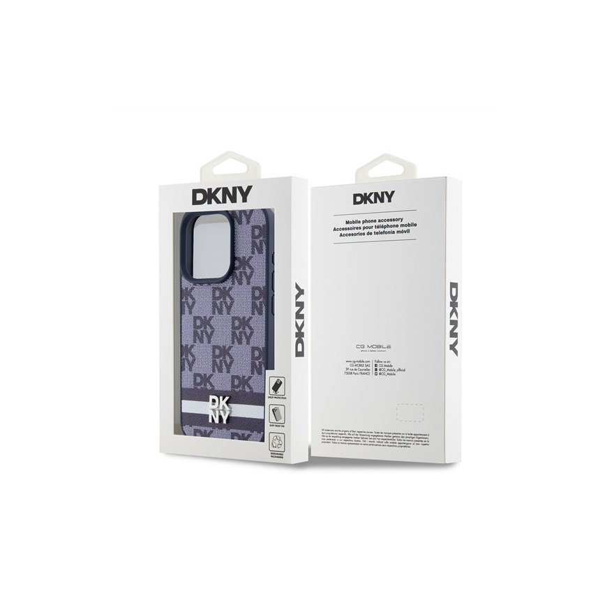 DKNY PU Leather Checkered Pattern and Stripe Case for iPhone 15 – 2