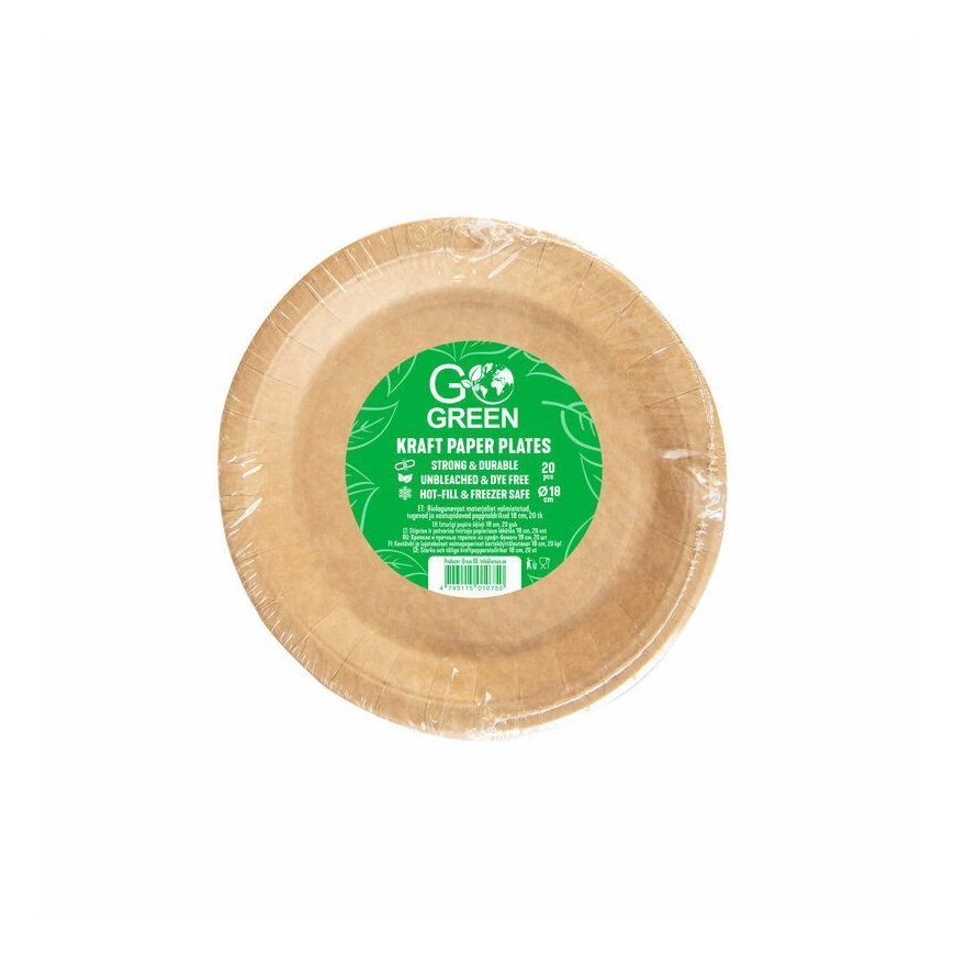Kraft paper plates Go Green Ø18cm 20 pcs|0,14kg