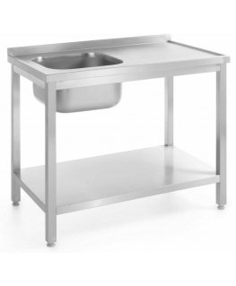 Stół blat roboczy gastronomiczny przyścienny ze zlewem i półką skręcany 80x60x85 cm LEWY - Hendi 812495